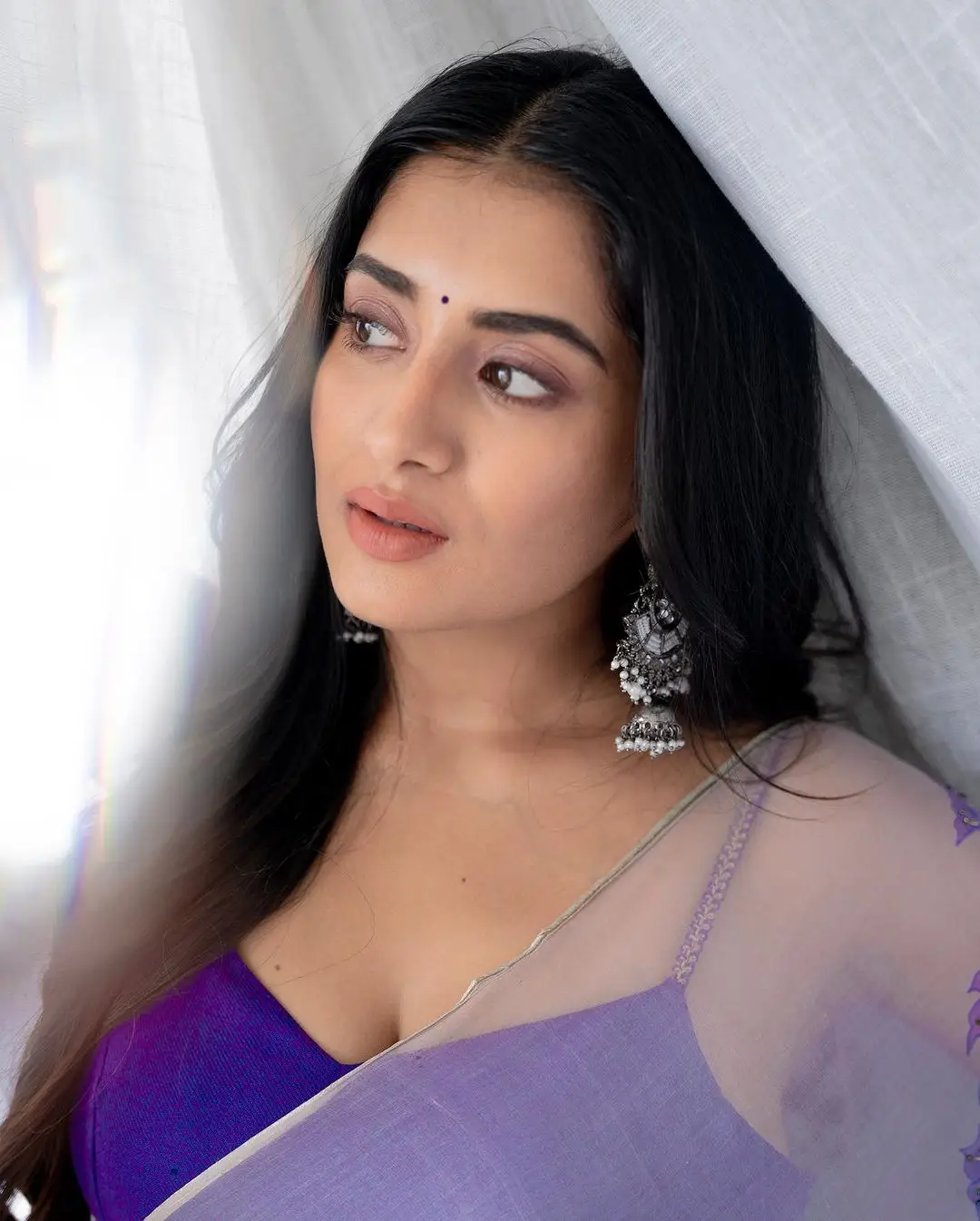 Rashi Singh in Violet Saree Blue Sleeveless Blouse